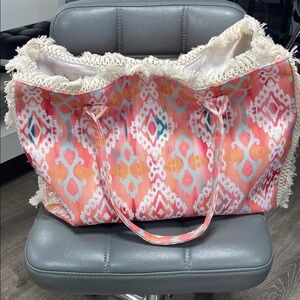 Fringed Coral Patterned Tote Bag